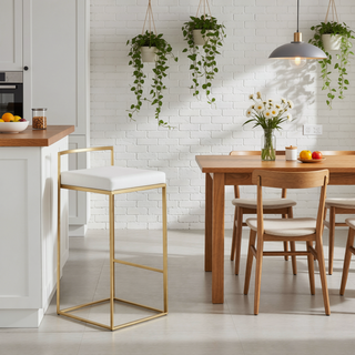 Sunvega Gold Metal and White Faux Leather Upholstered Stackable Counter Stool Set of 3