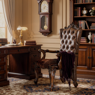 Sunvega Light Brown and Cherry Oak Tufted Arm Chair Set of 2 with Plush Padding