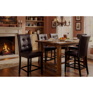 Sunvega Brown Faux Leather Upholstered Cushion Seat Counter Height Chairs Set of 2