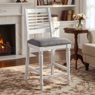 Sunvega Rustic Style Antique White and Gray Ladder Back Dining Chairs with Cushions