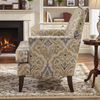 Sunvega Track Arm Club Chair with Expresso Legs and Silver Nailheads
