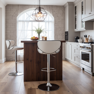 Sunvega White Upholstered Adjustable Swivel Bar Stool with Metal Base Set of 2