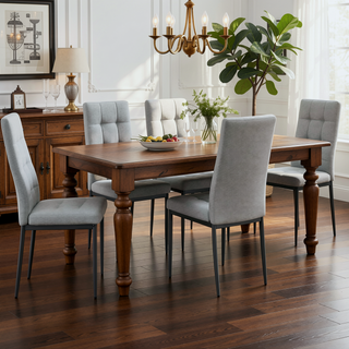 Sunvega Gray Linen Upholstered Tufted Dining Chairs Set of 4 with Metal Legs