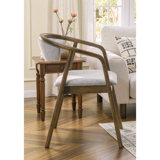 Sunvega Gray Chenille Upholstered Side Chair with Walnut Veneer Frame