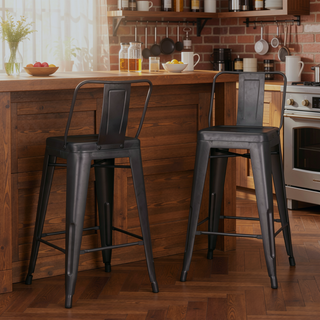 Sunvega Industrial Gunmetal Grey Metal Counter Height Stool Set of 2