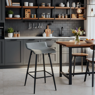 Sunvega Black Metal Frame Low Back Faux Leather Counter Stool Set of 2