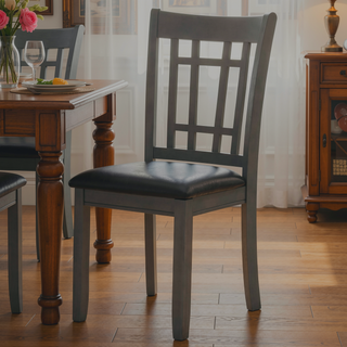 Sunvega Medium Grey and Black Lattice Back Side Chair Set of 2 with Padded Seat
