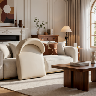 Sunvega Modern Upholstered Dining Chairs Set of 2 in Sand with Leatherette and Velvet