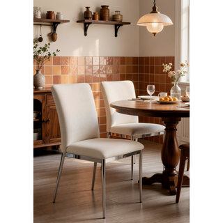 Sunvega Modern Faux Leatherette Side Chair Set of 2 with Soft White Upholstery