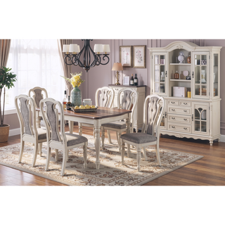 Sunvega Antique White Set of 2 Gray Upholstered Tufted Dining Chairs with Cushion Seat