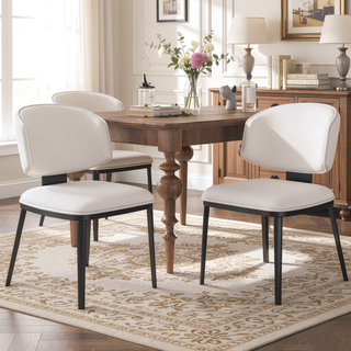Sunvega Modern PU Leather Upholstered Dining Chairs with Crescent Backrest Set of 2