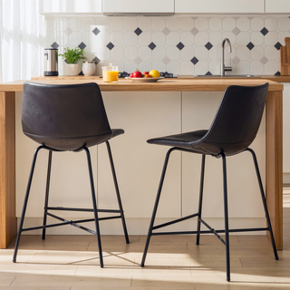 Sunvega Modern Upholstered Counter Stool with Metal X Base and Wide Seat