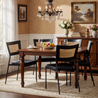 Sunvega Contemporary Rattan Tania Dining Chair with Black Faux Leather Seat