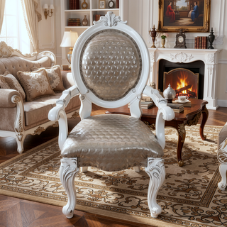 Sunvega Taupe and Bone White Arm Chair with Nailhead Trim and Ornate Legs