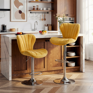 Sunvega Gray Upholstered Adjustable Swivel Barstools with Bucket Seat in Set of 2
