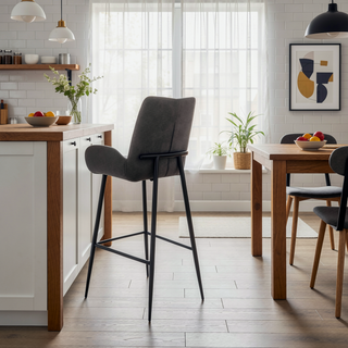 Sunvega Modern 30 Inch Bar Stool with Charcoal Fabric and Black Finish