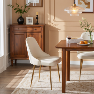 Sunvega Marcel Glam Dining Chair with Gold Frame and White Faux Leather Set of 2