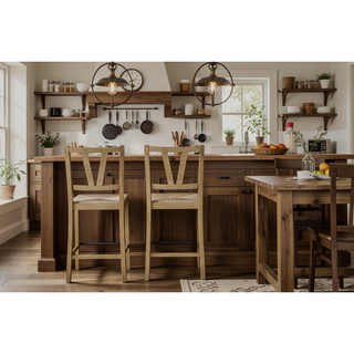 Sunvega Cashew Finish Counter Height Slat Back Chair with Rush Woven Seat