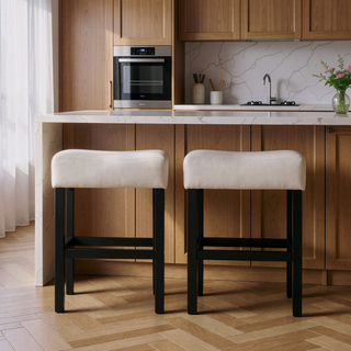 Sunvega Set of 2 Beige Backless Fabric Counter Height Barstools with Padded Seats
