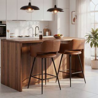 Sunvega Contemporary Counter Stool with Black Metal Legs and Brown Faux Leather