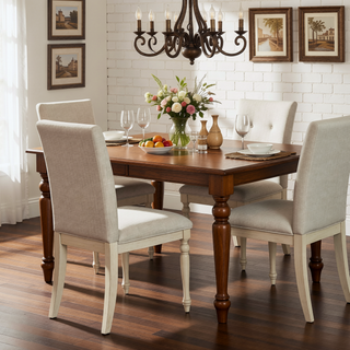 Sunvega Set of 2 Upholstered Farmhouse Dining Chairs with Turned Wood Legs