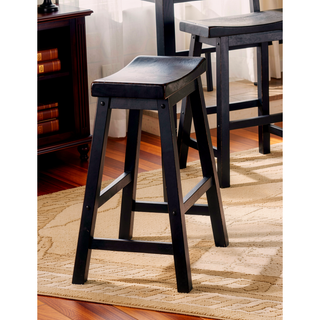 Sunvega Black Finish Bar Height Solid Wood Saddle Seat Stools Set of 2