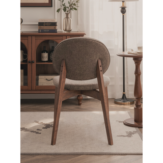 Sunvega Light Brown Linen Upholstered Side Chair with Walnut Finish for Dining Room