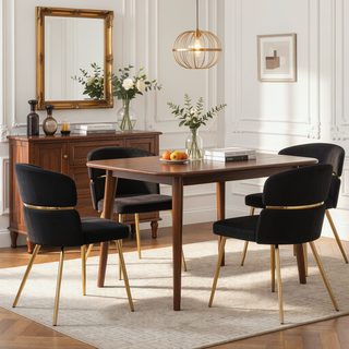 Sunvega Glam Art Deco Dining Chair with Black Velvet Upholstery and Gold Metal Accent
