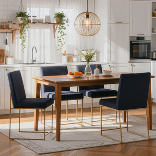 Sunvega Gold and Black Velvet Upholstered High Back Dining Chairs Set of 2
