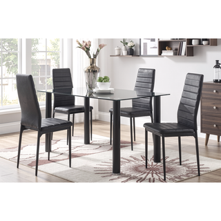 Sunvega Modern Black Metal Side Chairs with Faux Leather Upholstery 2pc Set