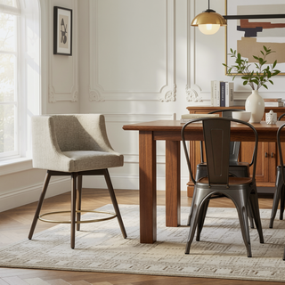 Sunvega Swivel Counter Stool with 360 Degree Spin and Beige Tweed Fabric