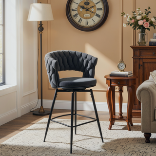 Sunvega Technical Leather Woven Swivel Bar Stools Set of 2 with Back and Footrest