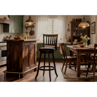 Sunvega Swivel Bar Stools Set of 2 with Black Leather-Look Seats and Espresso Finish