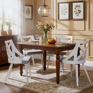 Sunvega White Textured Wood and Light Grey Fabric Charlotte Farmhouse Chair Set of 2