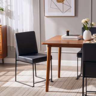Sunvega Modern High Back Dining Chair with Upholstered Seat and Black Steel Frame