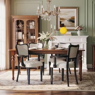 Sunvega 42 Inch Round Dining Table with Oak Veneer Top and Iron Base for Small Spaces