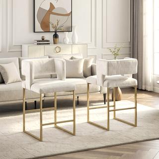 Sunvega Modern Velvet Upholstered Counter Stool Set of 2 with Gold Metal Legs