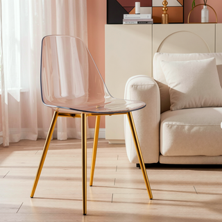 Sunvega Modern Minimalist Transparent PET Plastic Dining Chair with Gold Plated Legs