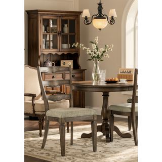 Sunvega Light Brown Fabric and Weathered Oak Finish Side Chair Set of 2