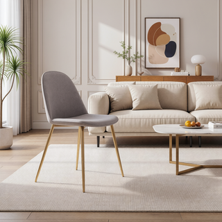 Sunvega Contemporary Gold Steel and Light Grey Fabric Pebble Chairs Set of 2