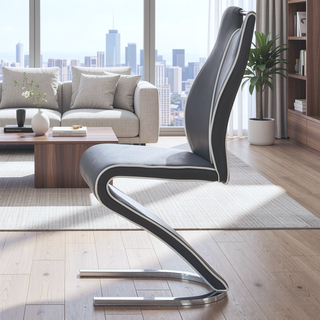 Sunvega Contemporary Zigzag Style Half Moon Metal Base Dining Chairs with White Welt Detail