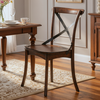 Sunvega Dark Oak Finish Wooden Dining Side Chairs Set of 2 with X-Back Design