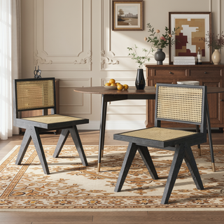 Sunvega Natural Rattan Dining Chairs with Perforated Design Set of 2 for Living Room