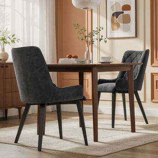 Sunvega Alana Charcoal Upholstered Dining Chairs with Acacia Wood Legs Set of 2