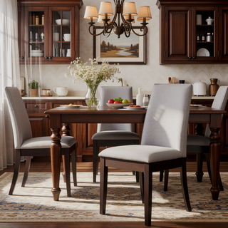 Sunvega Taupe and Espresso Upholstered Dining Chair with Curved Back and Vintage Style