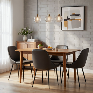 Sunvega Marcel Contemporary Dining Chair Set with Grey Faux Leather and Black Frame