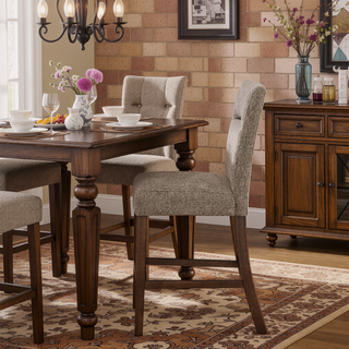 Sunvega Contemporary Brown Bar Table with Faux Marble Top and Storage Shelf