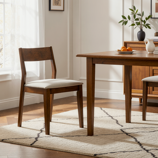 Sunvega Dark Brown Modern Dining Chair Set with Beige Fabric Upholstered Seats