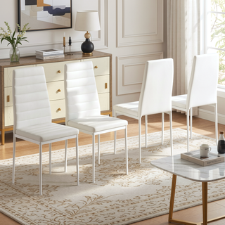 Sunvega Set of 4 Modern White PU Leather Upholstered Dining Chairs with Metal Frame