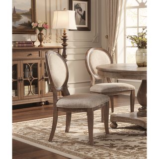 Sunvega Transitional Rustic Oak and Beige Side Chairs Set with Padded Fabric Seats
